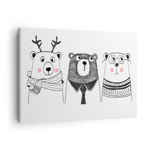 Quadro em tela - Três ursos engraçados em estilo minimalista - 70x50cm - Urso, ursinho e ursão - Decoração de parede moderna para a sala de estar e quarto ARTTOR