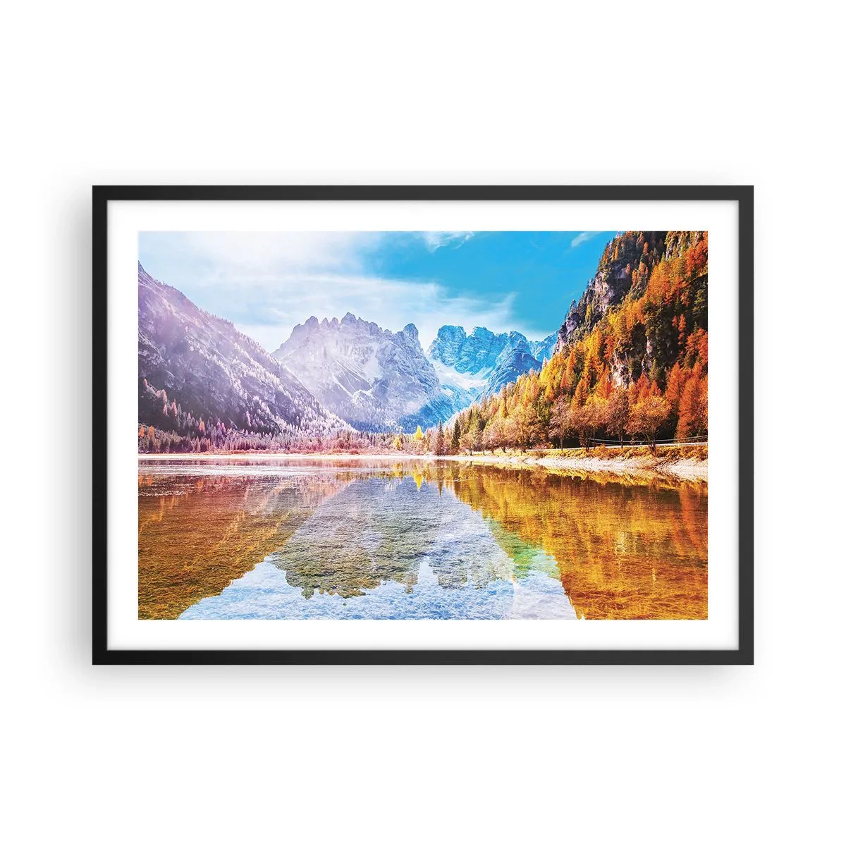 Pôster com moldura preta - E nas montanhas é outono - 70x50 cm