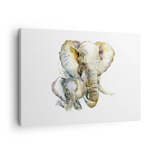 Quadro em tela - Elefantes em aquarela em cores sutis - 70x50cm - Nada melhor do que amor de mãe - Decoração de parede moderna para a sala de estar e quarto ARTTOR