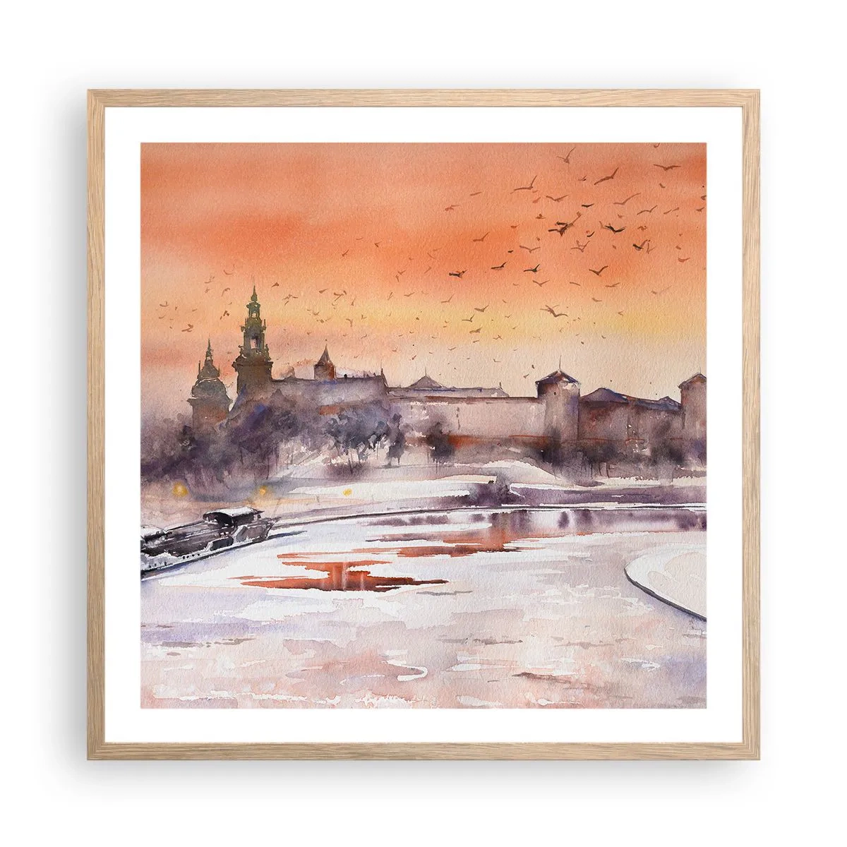 Pôster com moldura de carvalho claro - Pôr do sol real - 60x60 cm