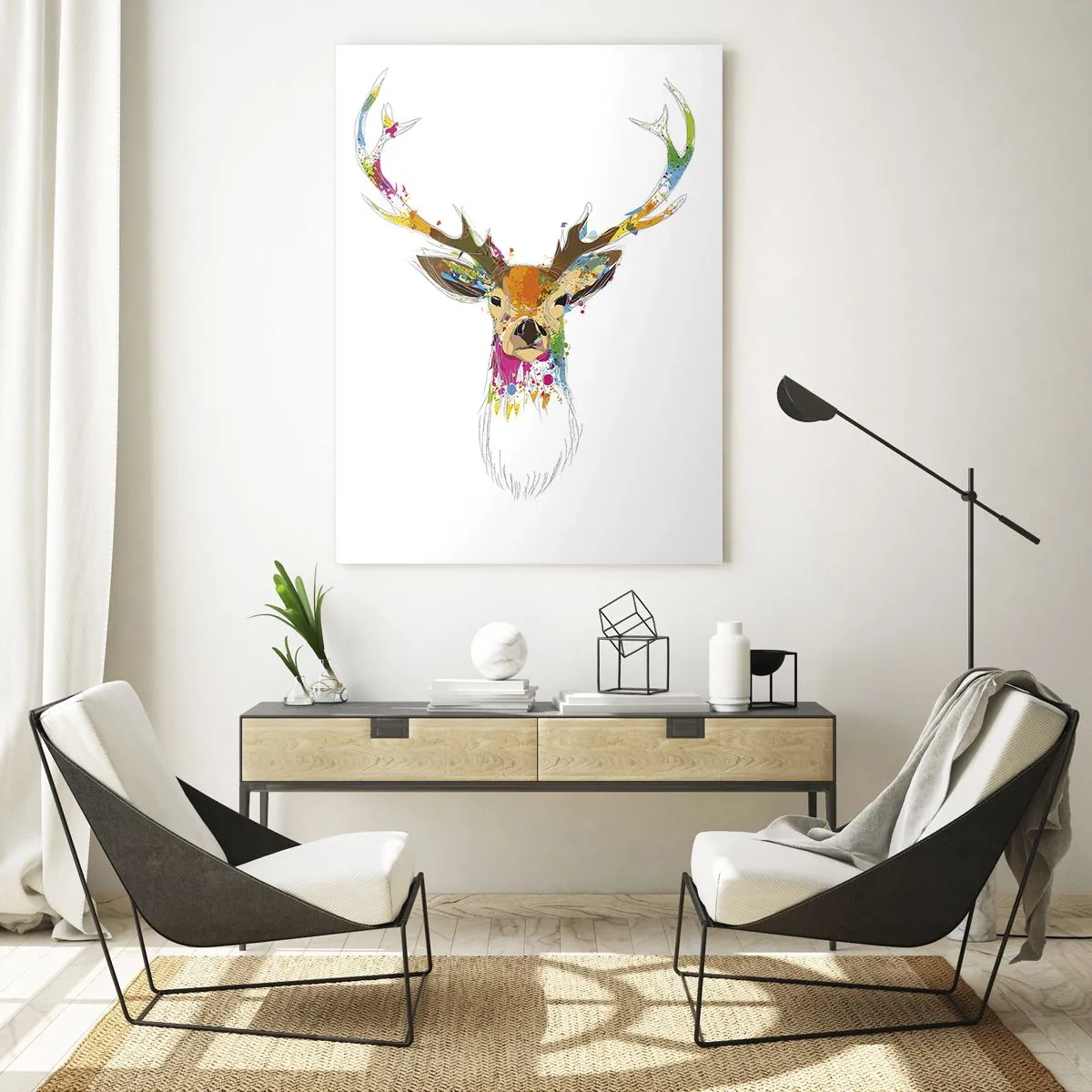Quadro em vidro - Um cervo gentil banhado em cores - 50x70 cm