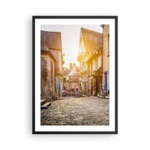 Pôster com moldura preta - Uma rua encantadora com casas de cortiços sob os raios do sol poente - 50x70cm - O espírito branco da cidade - Decoração de parede moderna para a sala de estar e quarto ARTTOR