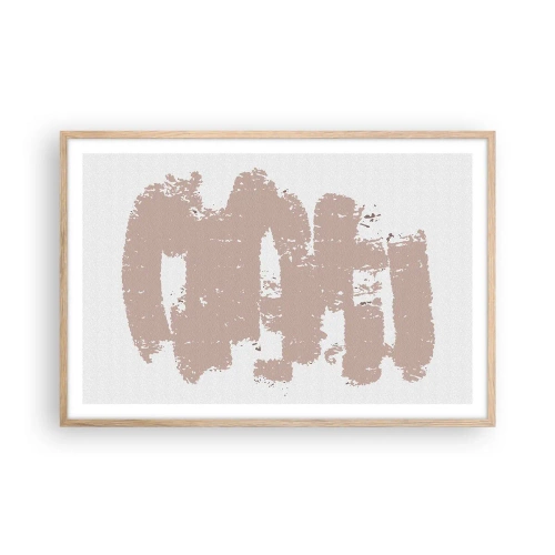 Pôster com moldura de carvalho claro - Abstração em rosa suave - 91x61 cm