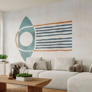 Papel de Parede Standard Eco - Símbolo geométrico em tons de turquesa e ocre - 100x70cm - Sinais e rituais - Decoração de parede moderna para a sala de estar e quarto ARTTOR