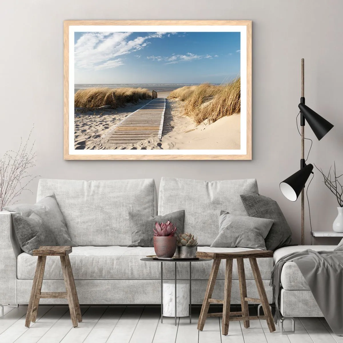 Pôster com moldura de carvalho claro - Atrás da duna, ao som da relva - 40x30 cm