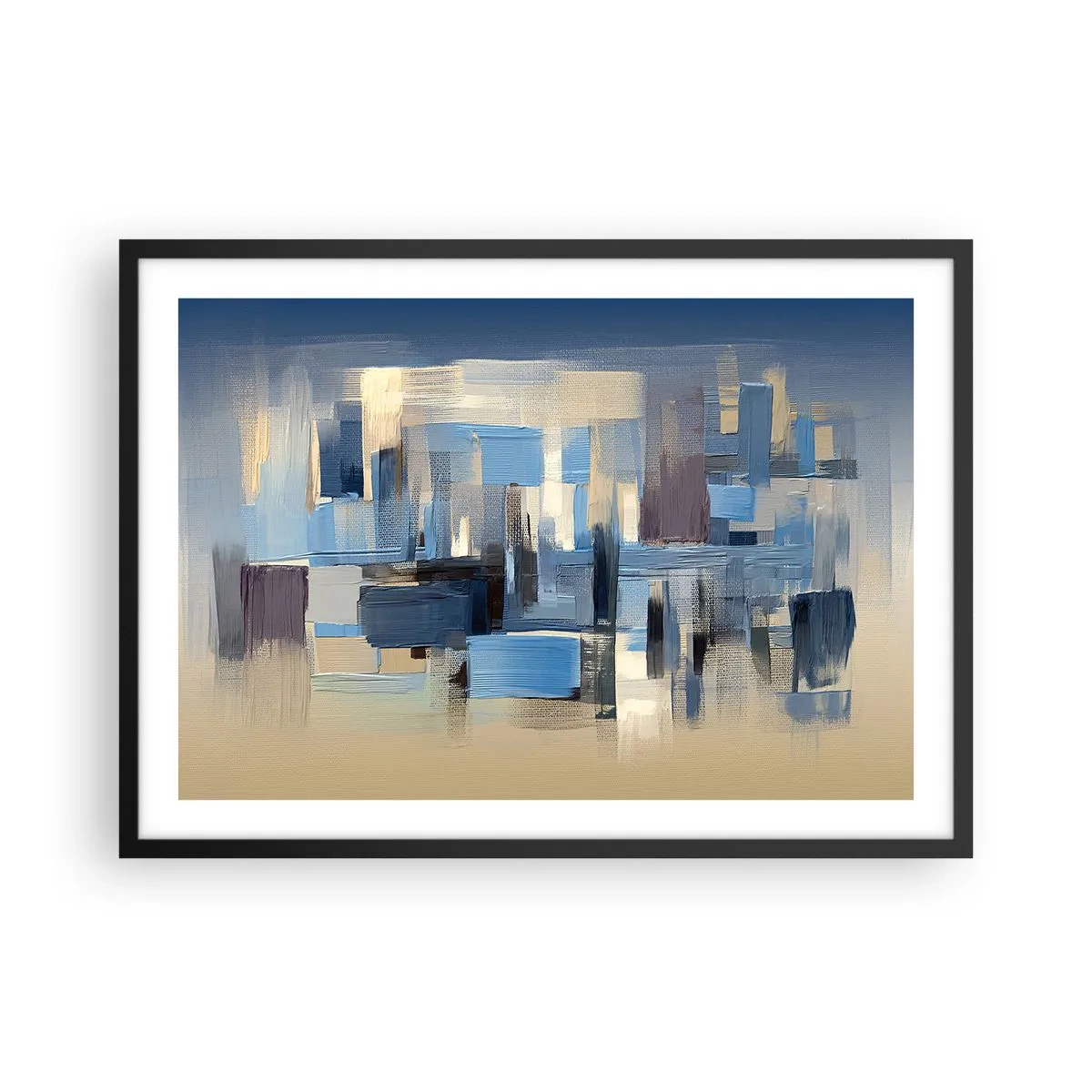 Pôster com moldura preta - Construção azul - 70x50 cm