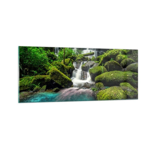 Quadro em vidro - Turquesa, safiras e prata líquida - 100x40 cm