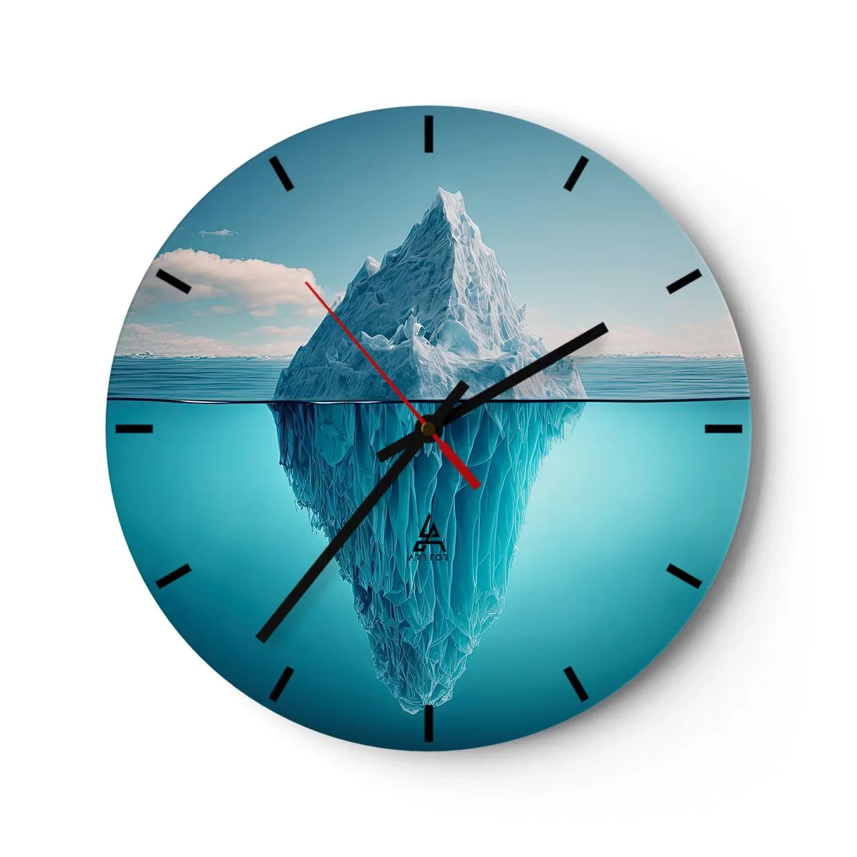 Relógio de parede - Relógio em vidro - Um iceberg flutuando no oceano com sua parte subaquática visível - 30x30cm - Rainha do Gelo - Decoração de parede moderna para a sala de estar, cozinha e quarto ARTTOR