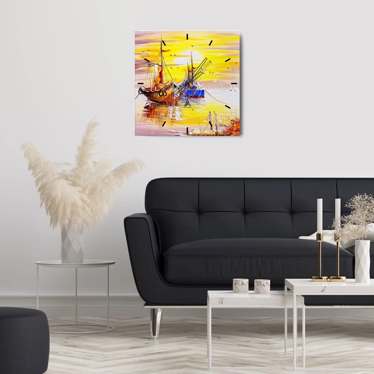 Relógio de parede - Relógio em vidro - Um merecido descanso no porto - 40x40 cm