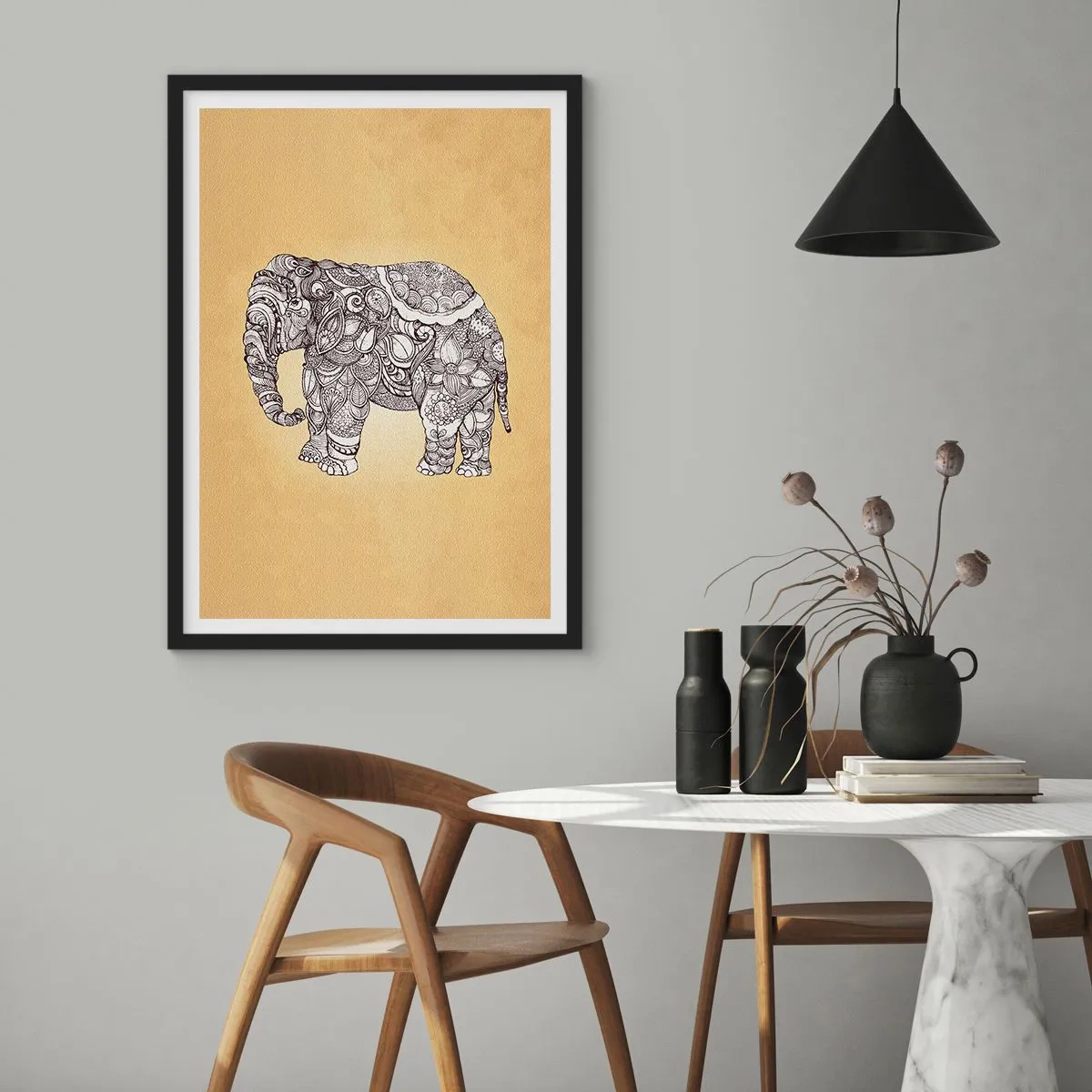 Pôster com moldura preta - O elefante se cobriu - 61x91 cm