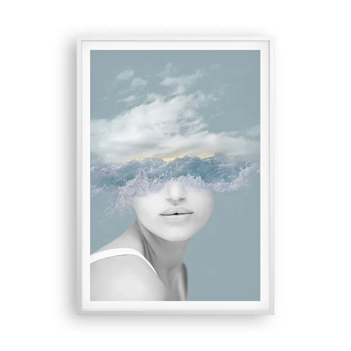 Pôster em moldura branca - Com a cabeça nas nuvens - 70x100 cm