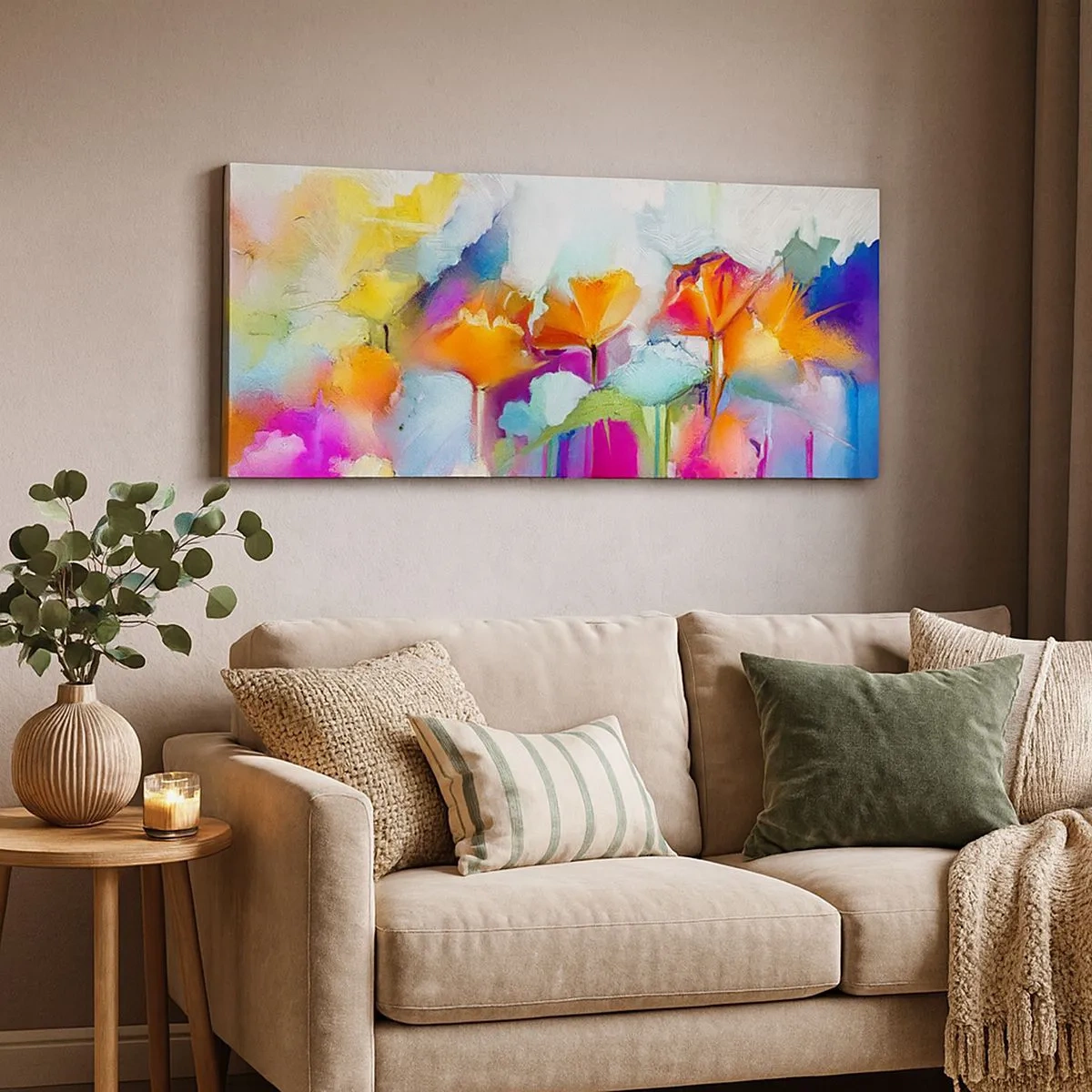 Quadro em tela - O arco-íris floresceu - 100x40 cm
