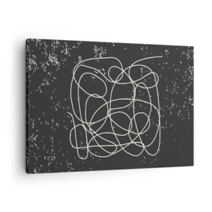 Quadro em tela - Linha abstrata em fundo preto com detalhes finos - 70x50cm - Pensamentos errantes - Decoração de parede moderna para a sala de estar e quarto ARTTOR