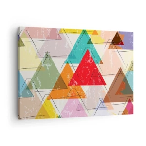 Quadro em tela - Abstração colorida com triângulos geométricos - 70x50cm - Três por três - Decoração de parede moderna para a sala de estar e quarto ARTTOR