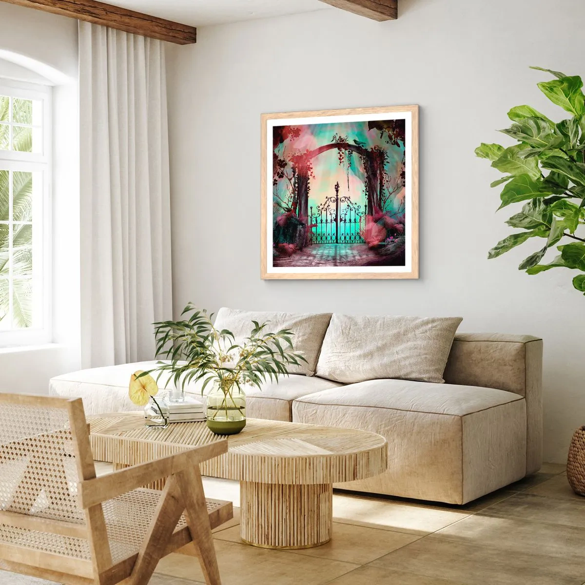 Pôster com moldura de carvalho claro - Jardim secreto - 30x30 cm