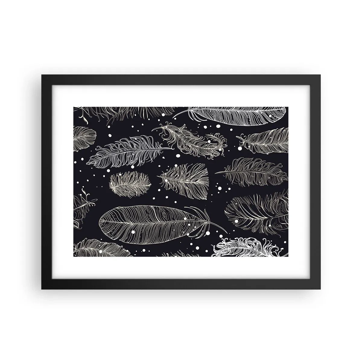 Pôster com moldura preta - Rendas de penas - 40x30 cm