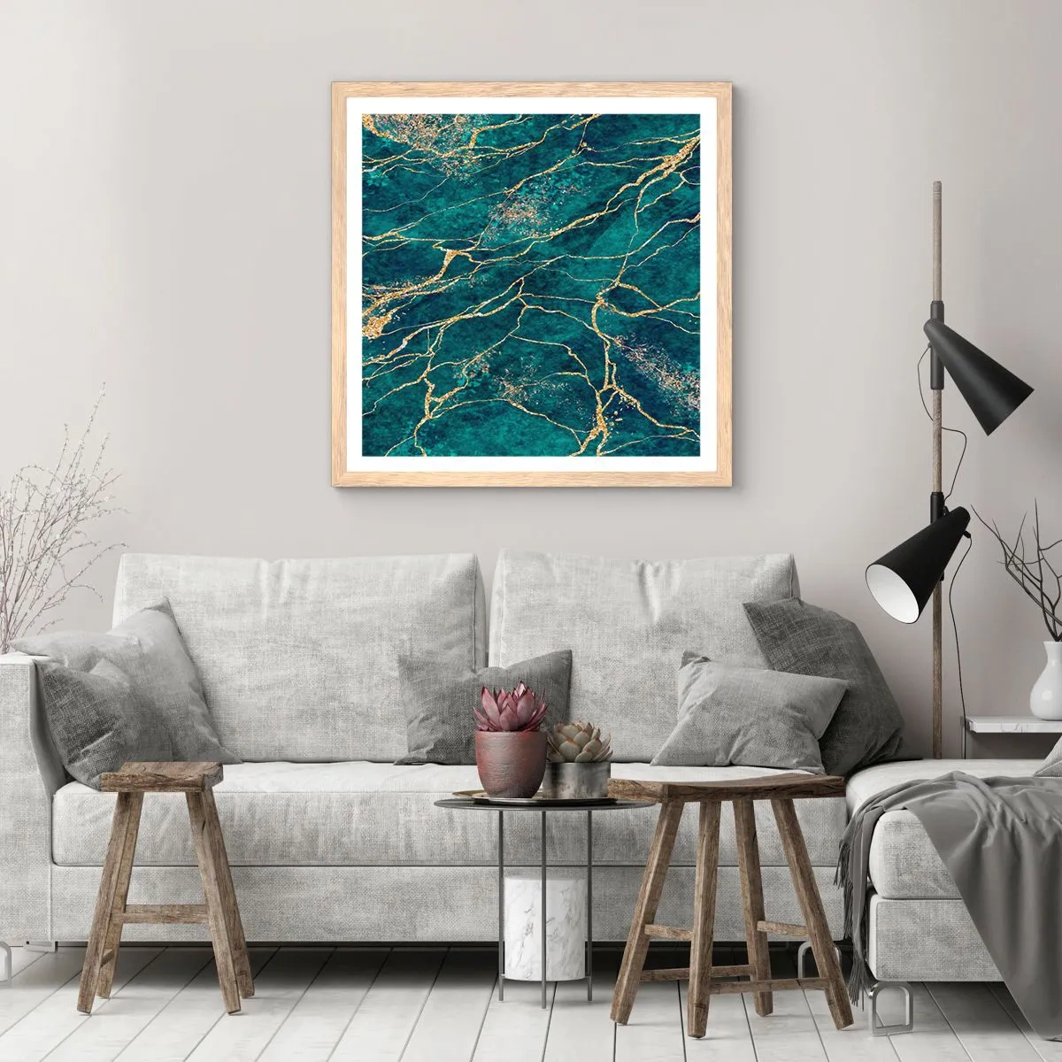 Pôster com moldura de carvalho claro - Veia dourada - 50x50 cm