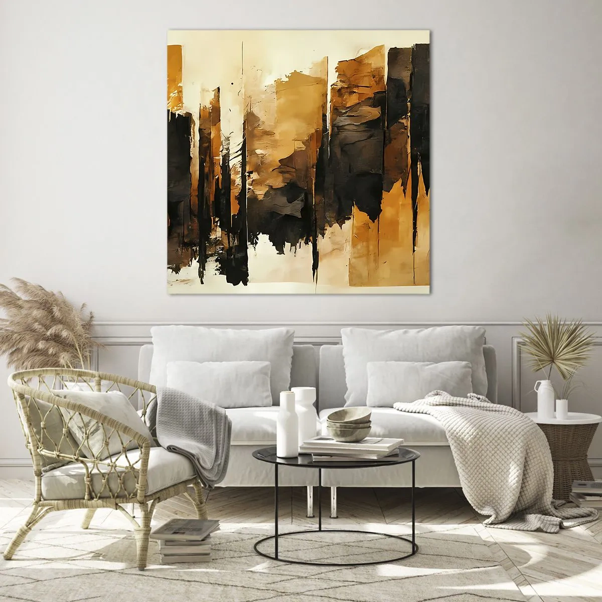 Quadro em vidro - Harmonia de preto e dourado - 40x40 cm