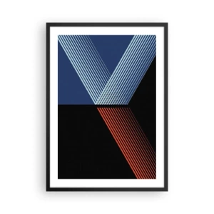 Pôster com moldura preta - Composição abstrata de linhas em azul, preto e vermelho - 50x70cm - Uma história simples - Decoração de parede moderna para a sala de estar e quarto ARTTOR