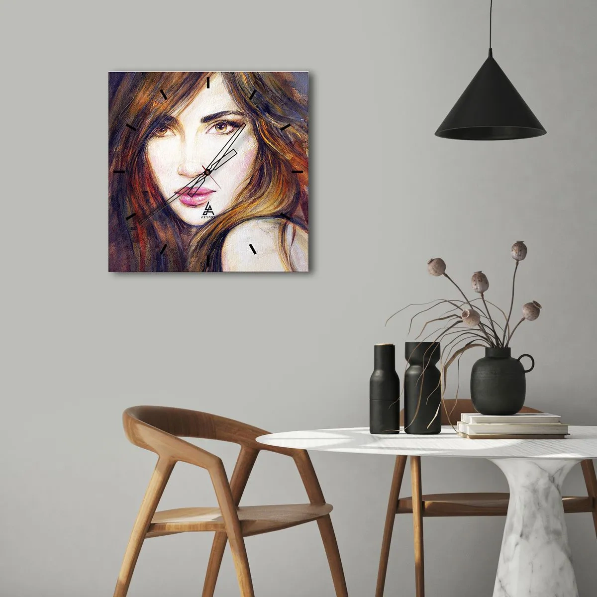 Relógio de parede - Relógio em vidro - O que estás a pensar - 40x40 cm