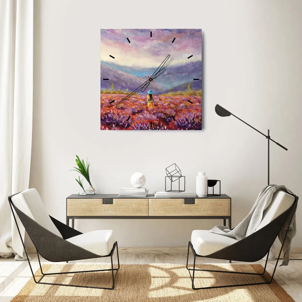 Relógio de parede - Relógio em vidro - No mundo da lavanda - 40x40 cm