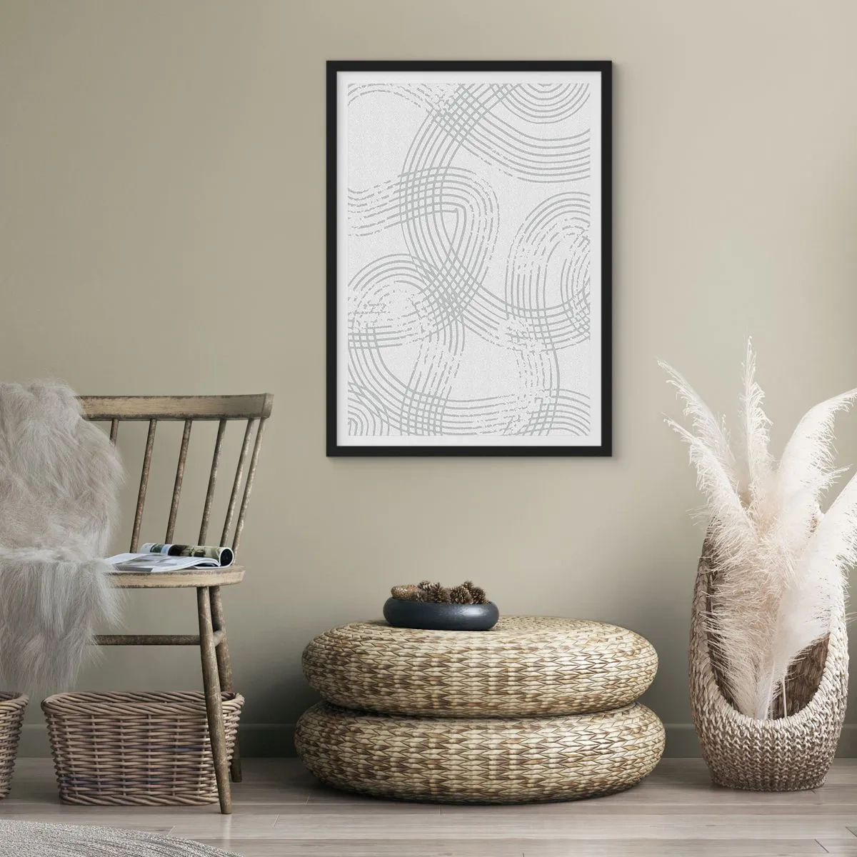 Pôster com moldura preta - Uma composição minimalista de linhas abstratas sobre um fundo claro. - 50x70cm - Não existe caminho reto - Decoração de parede moderna para a sala de estar e quarto ARTTOR