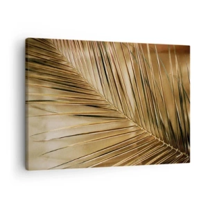 Quadro em tela - Folha de palmeira dourada sobre fundo sólido - 70x50cm - Colunata natural - Decoração de parede moderna para a sala de estar e quarto ARTTOR