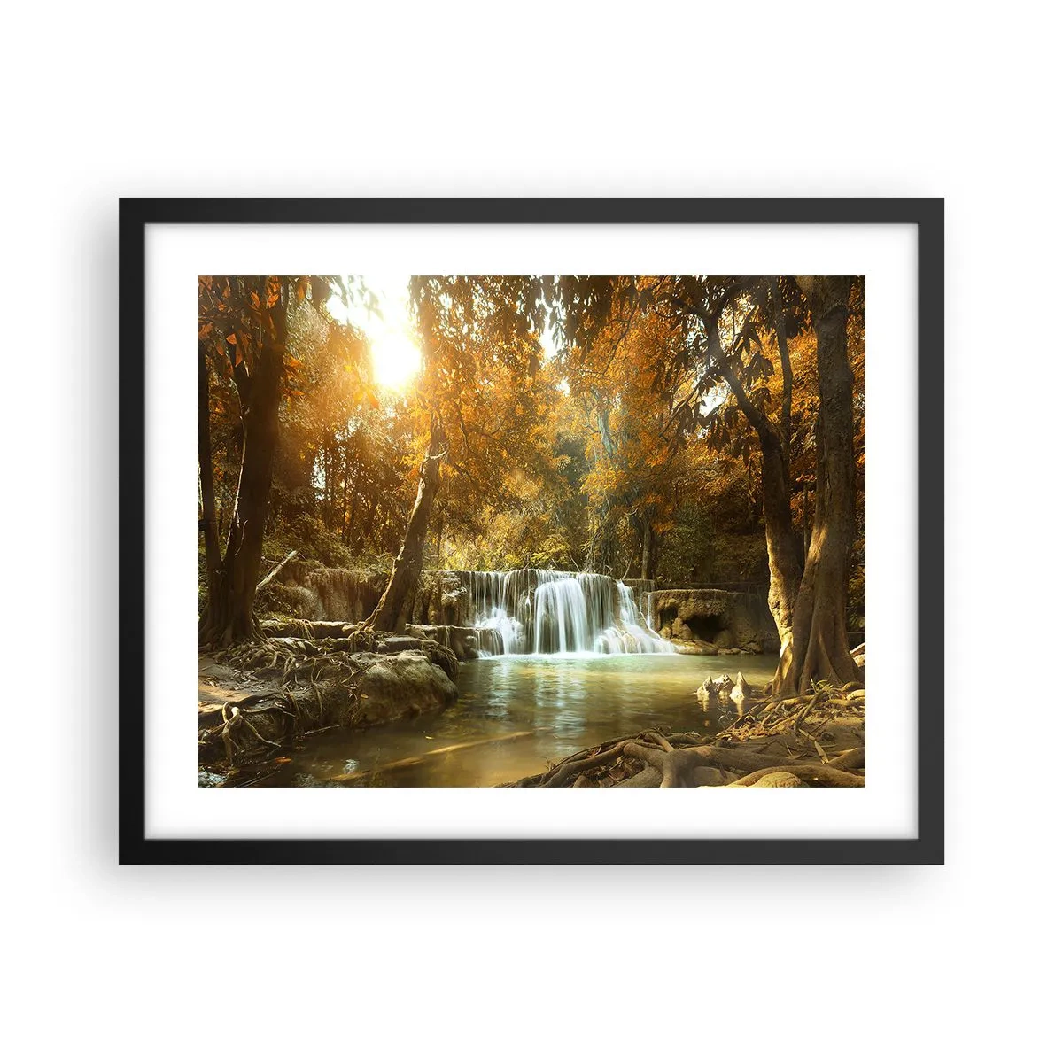 Pôster com moldura preta - A cascata do parque - 50x40 cm
