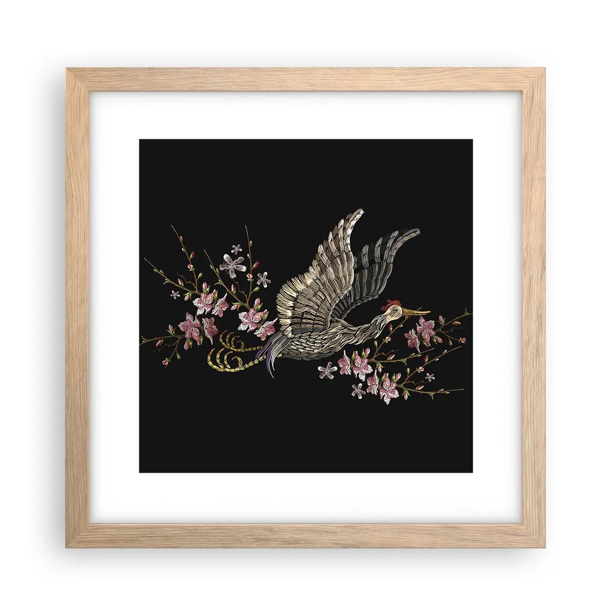 Pôster com moldura de carvalho claro - Pássaro exótico e bordado - 30x30 cm