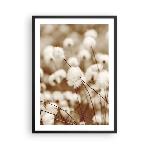 Pôster com moldura preta - Folhas fofas de grama em uma foto delicada - 50x70cm - Campos felpudos - Decoração de parede moderna para a sala de estar e quarto ARTTOR