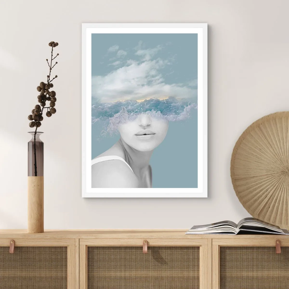 Pôster em moldura branca - Com a cabeça nas nuvens - 50x70 cm