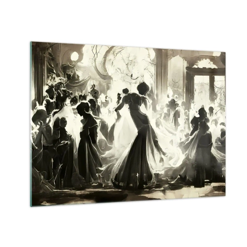 Quadro em vidro - Uma cena de salão de baile em estilo retrô com figuras dançantes - 70x50cm - O grande baile de máscaras - Decoração de parede moderna para a sala de estar e quarto ARTTOR