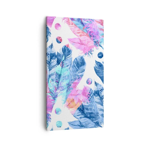 Quadro em tela - Plumas em rosa e azul - 45x80 cm