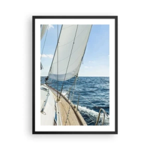 Pôster com moldura preta - Um veleiro em alto mar em um dia ensolarado - 50x70cm - Ahoy, aventura - Decoração de parede moderna para a sala de estar e quarto ARTTOR