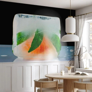 Papel de Parede Premium Sand - Frescor e refresco - Cubo de gelo, Laranja, Folha de menta - 450x315 cm