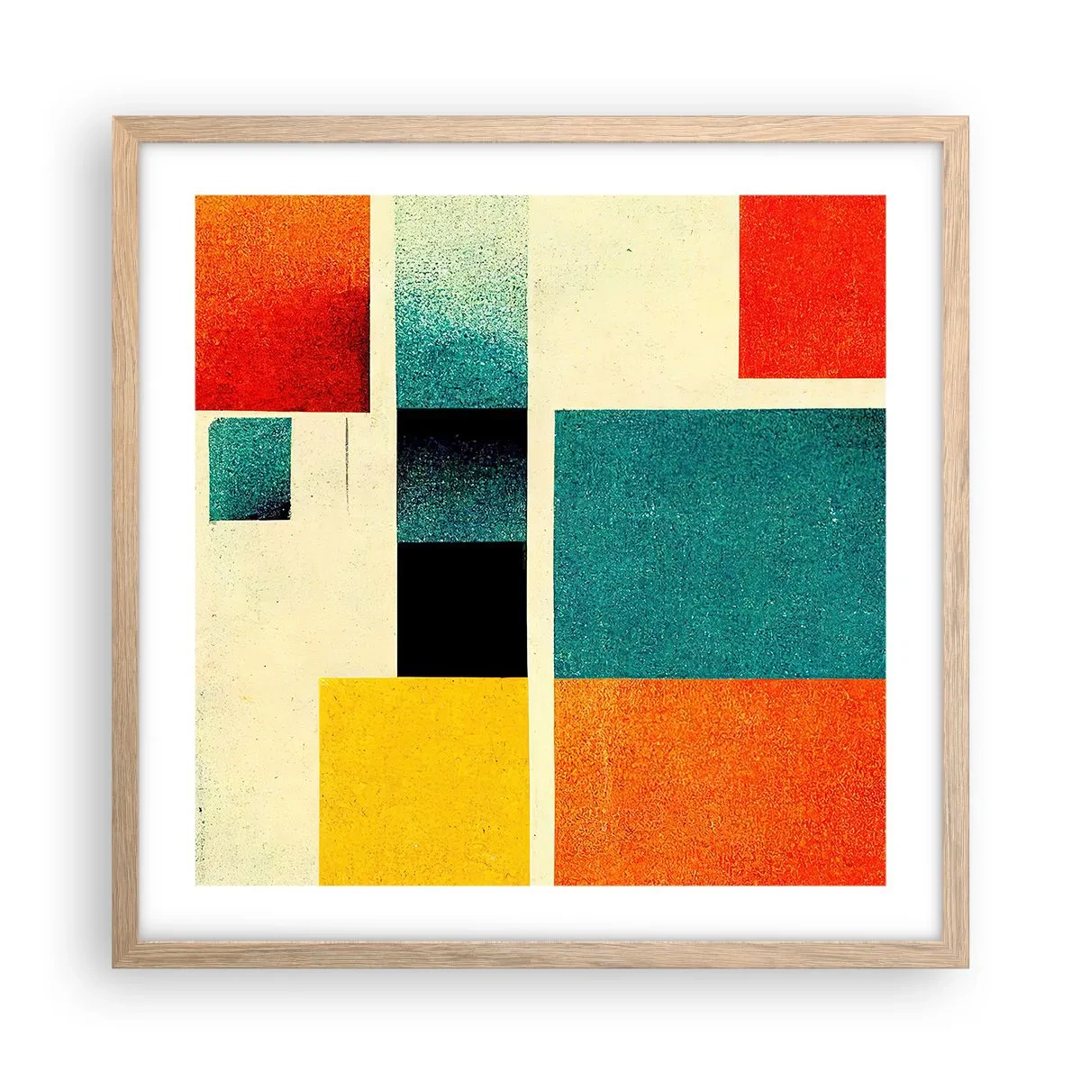 Pôster com moldura de carvalho claro - Abstração geométrica – boa energia - 50x50 cm