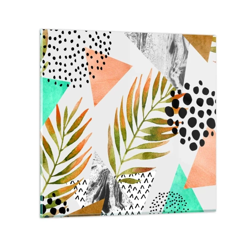 Quadro em vidro - Decoração em folha de palmeira - 40x40 cm