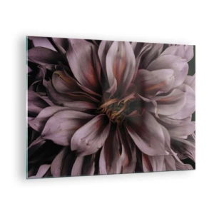 Quadro em vidro - Um close-up de uma flor escura com pétalas roxas e bordô - 70x50cm - Coração de flor - Decoração de parede moderna para a sala de estar e quarto ARTTOR