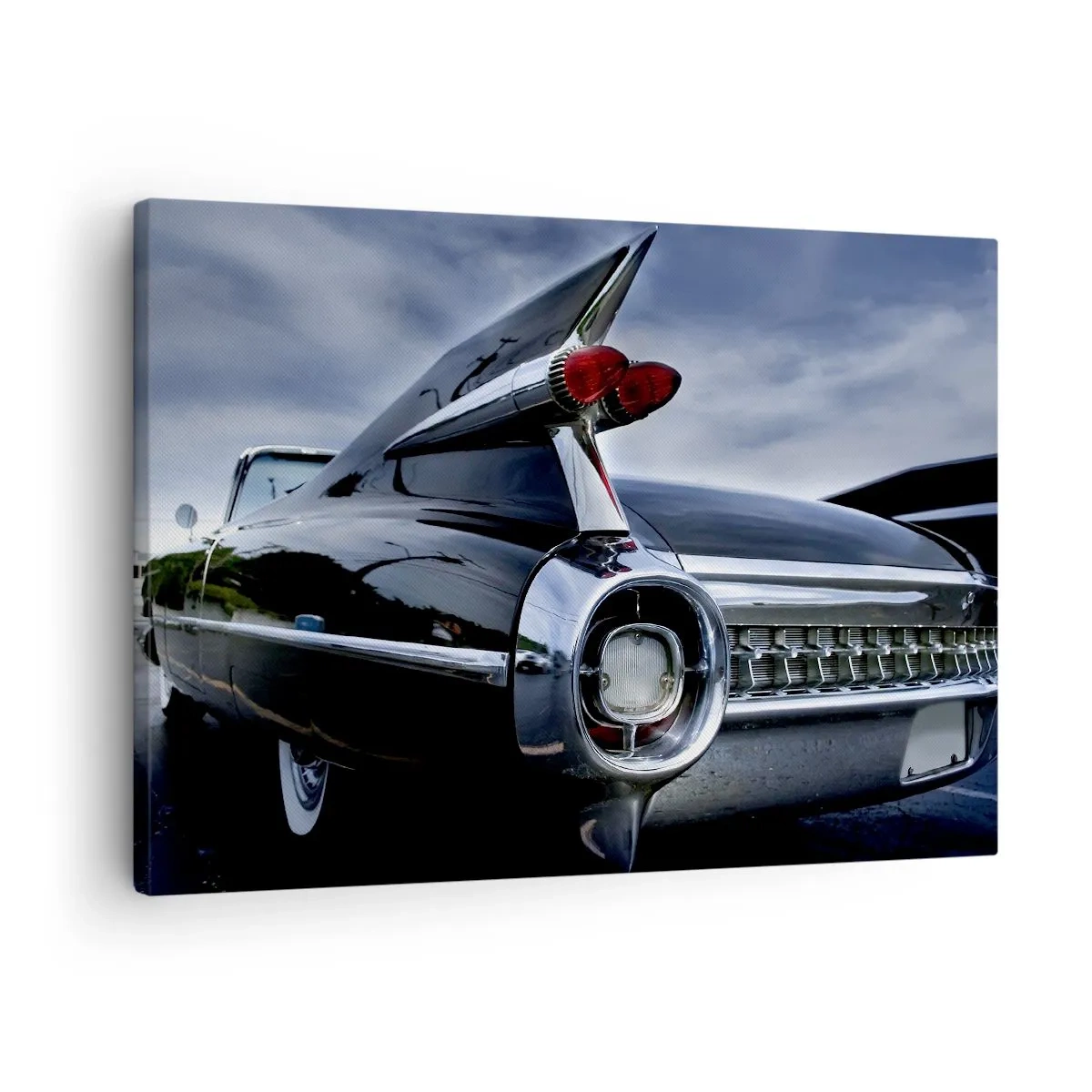Quadro em tela - Um carro retrô clássico com cromo brilhante e barbatanas - 70x50cm - É por isso que é lindo! - Decoração de parede moderna para a sala de estar e quarto ARTTOR