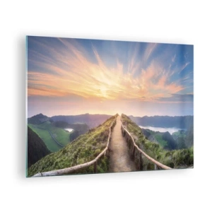 Quadro em vidro - Trilha no topo da colina com vista para o pôr do sol - 70x50cm - Perto do céu - Decoração de parede moderna para a sala de estar e quarto ARTTOR