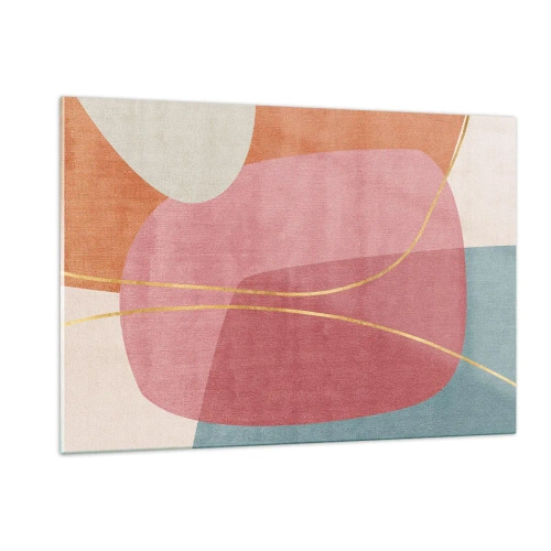 Quadro em vidro - Composição pastel com fio dourado - 120x80 cm