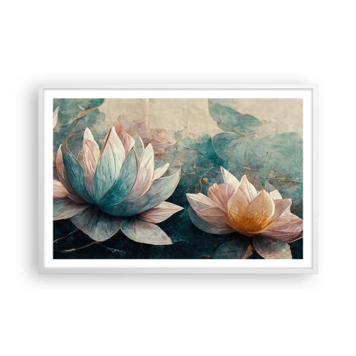 Pôster em moldura branca - Estrelas do lago - 91x61 cm