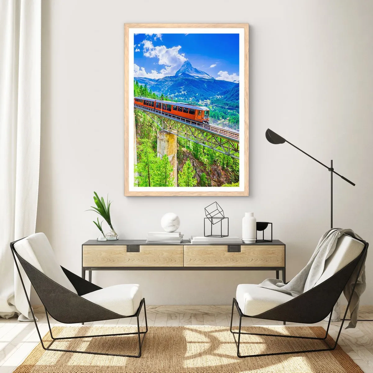 Pôster com moldura de carvalho claro - Hora dos Alpes - 50x70 cm