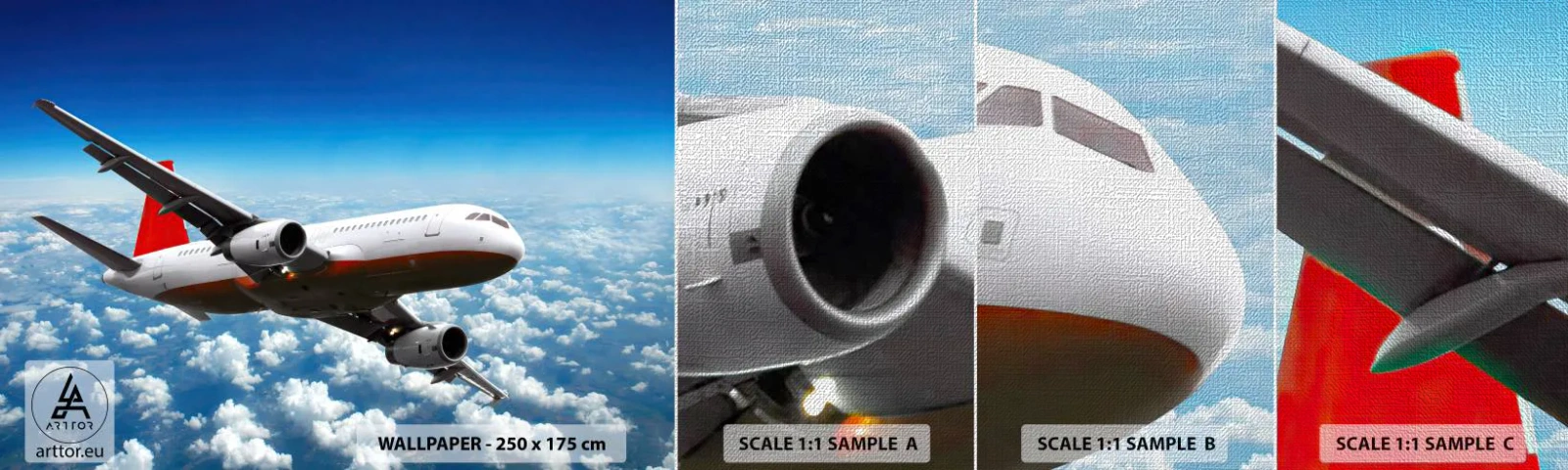 Amostra de papel de parede Premium Canvas - Afaste-se de tudo isso - Avião, Viagens, Nuvens - 100x30 cm