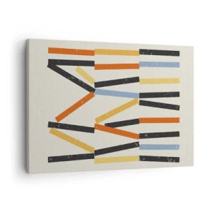 Quadro em tela - Composição abstrata com retângulos coloridos e pretos em arranjo horizontal - 70x50cm - Composição ao nível - Decoração de parede moderna para a sala de estar e quarto ARTTOR