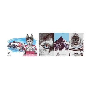 Amostra de papel de parede Premium Canvas - Lobo em lã de ovelha - Abstração, Lobo, Para crianças - 100x30 cm