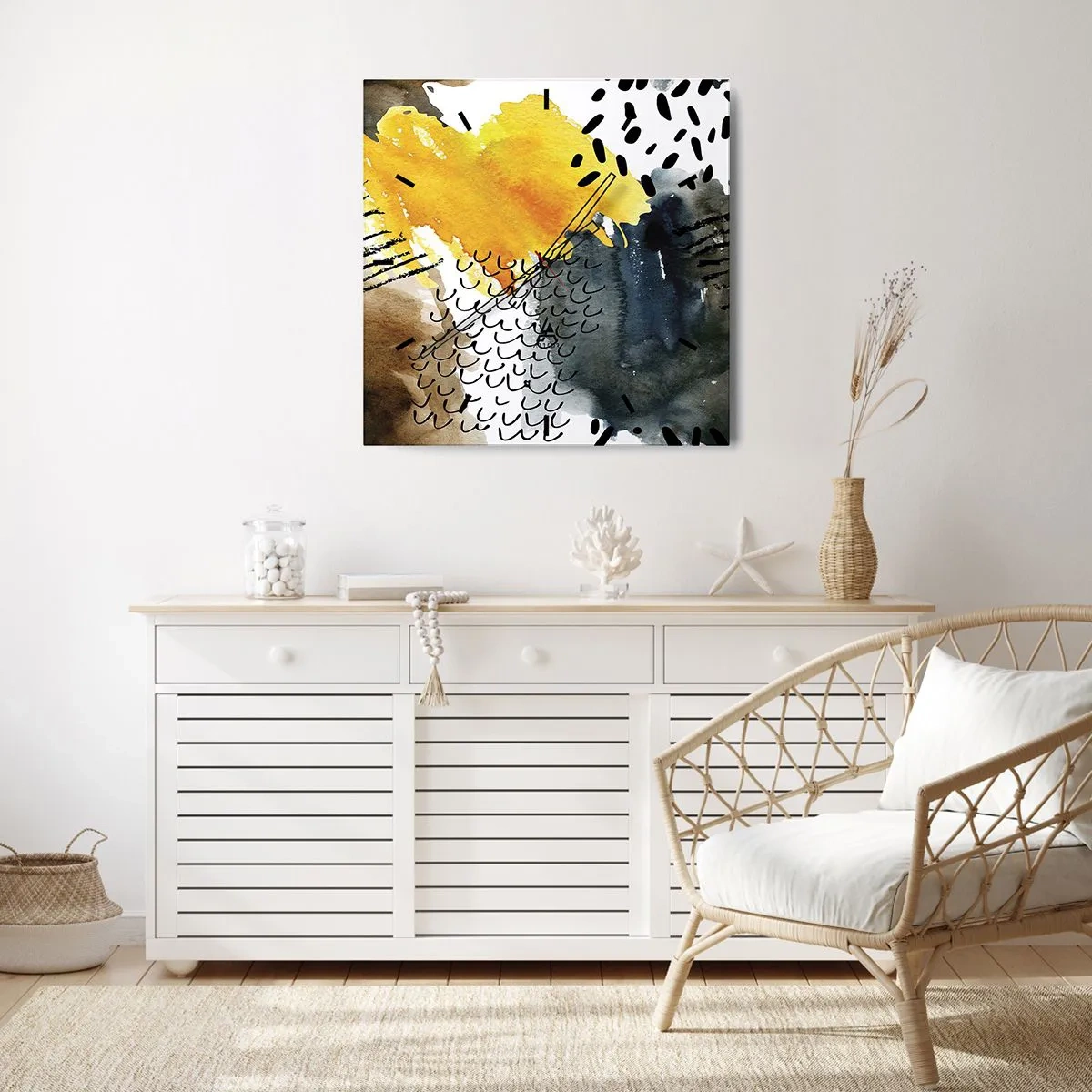 Relógio de parede - Relógio em vidro - Reunião dos elementos da natureza - 40x40 cm