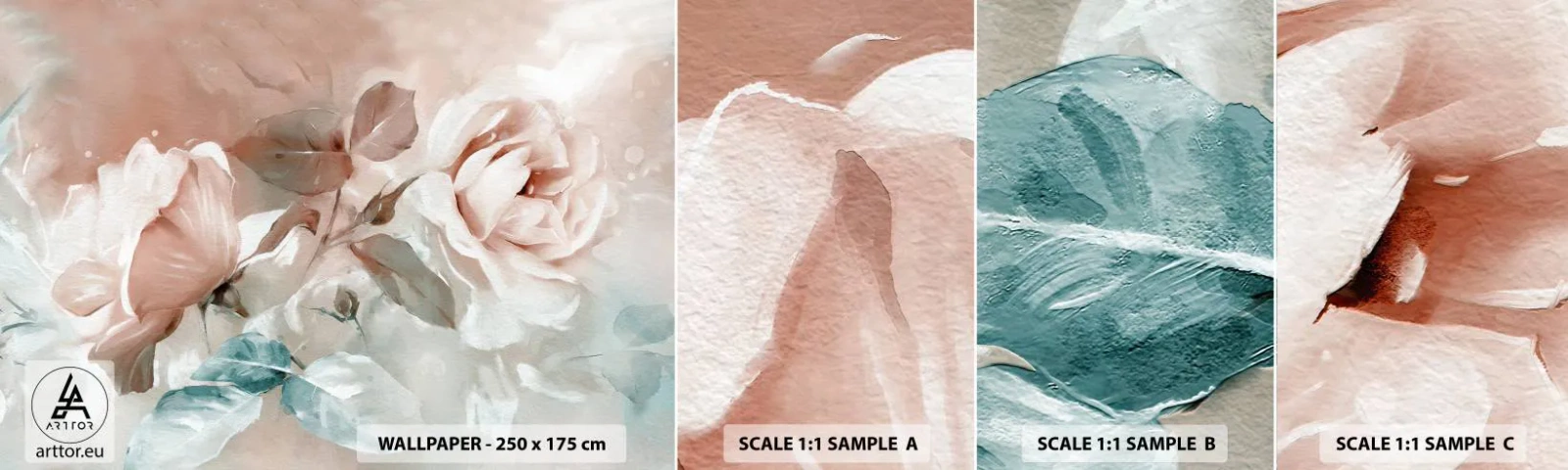 Amostra de Papel de Parede Standard Eco - O espírito do romantismo - Flores, Romântico, Rosas - 100x30 cm