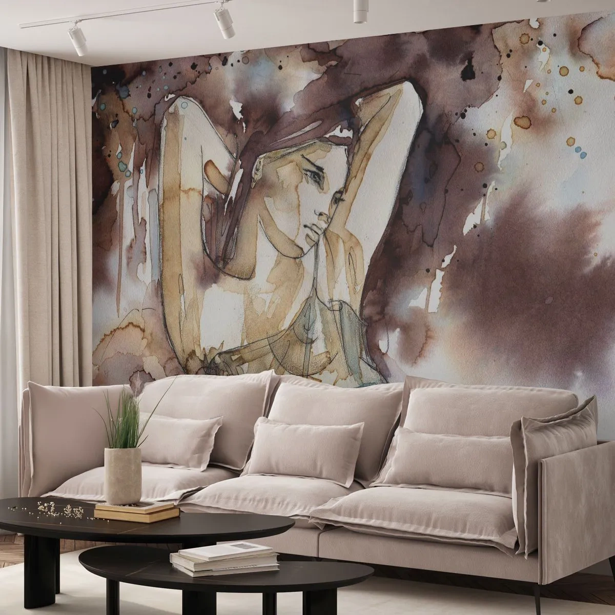 Papel de Parede Premium Sand - Em lilás - Abstração, Mulher, Corpo - 300x210 cm