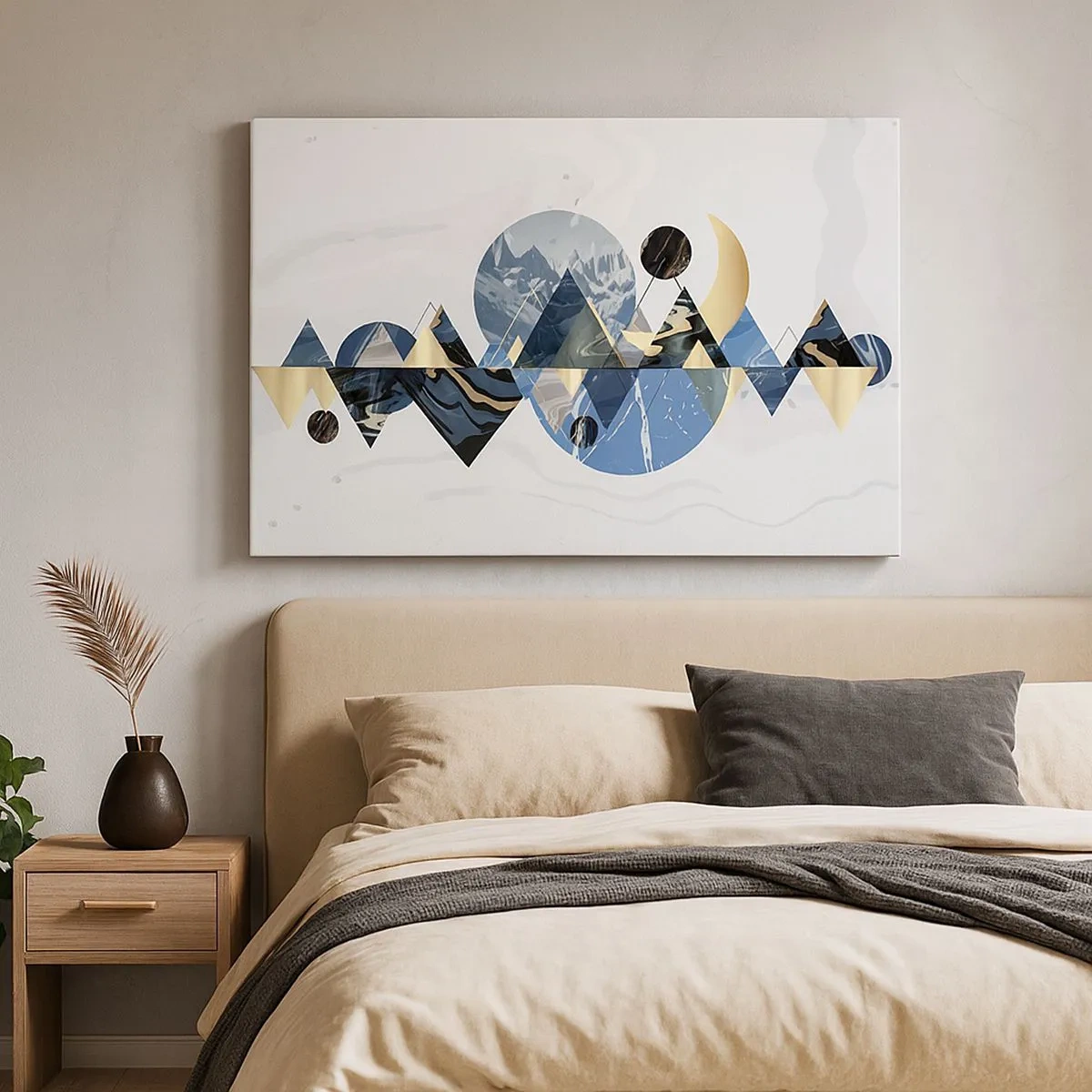 Quadro em tela - Padrões geométricos abstratos com motivos de montanha - 70x50cm - Paisagem geométrica - Decoração de parede moderna para a sala de estar e quarto ARTTOR